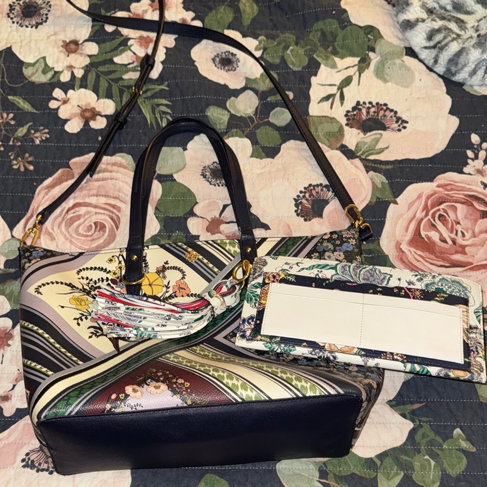 Tory Burch RARE Multicolor Floral Tote & Wallet Set